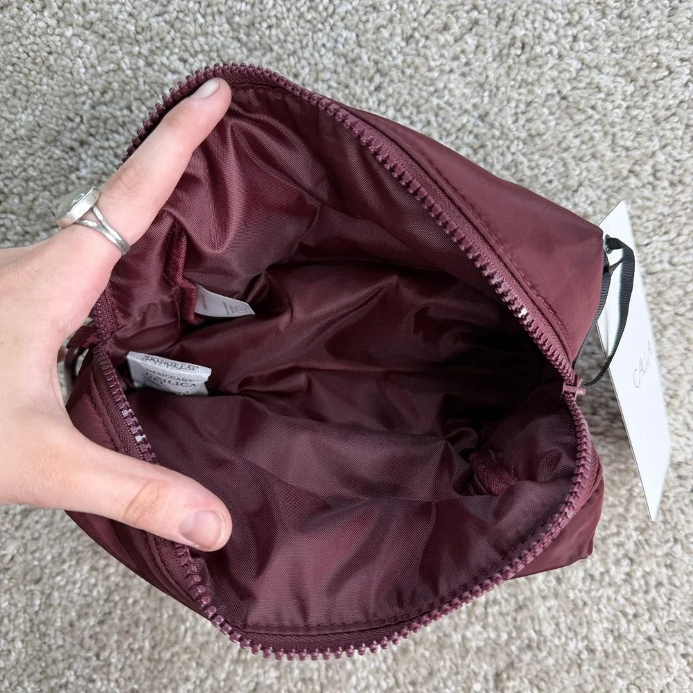 CALIA Cosmetic Makeup Bag Deep Merlot Red Fabric Zip Pouch CAB2560 Travel Case